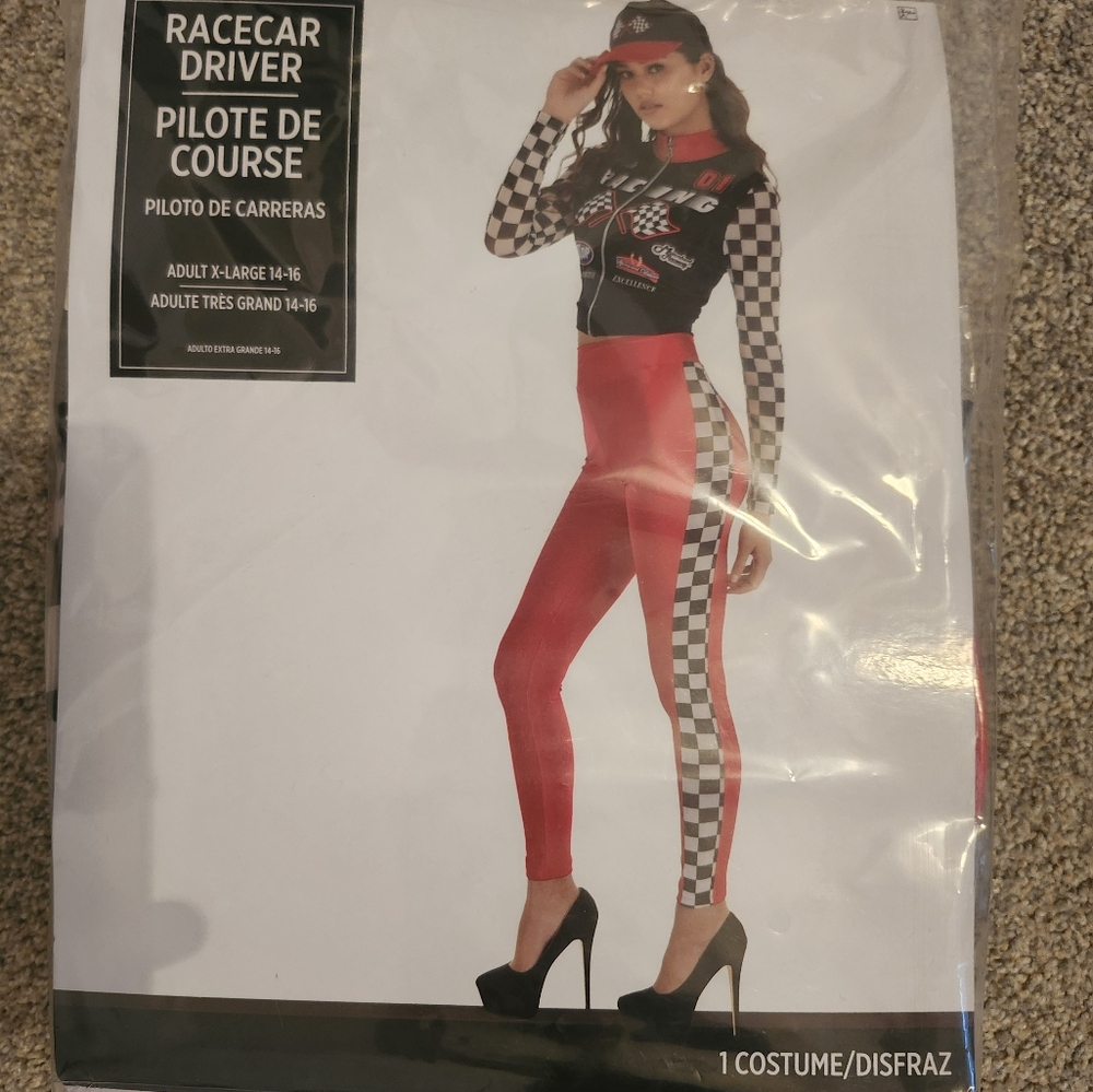Racecar Driver Costume with Red and Black Checkered Design